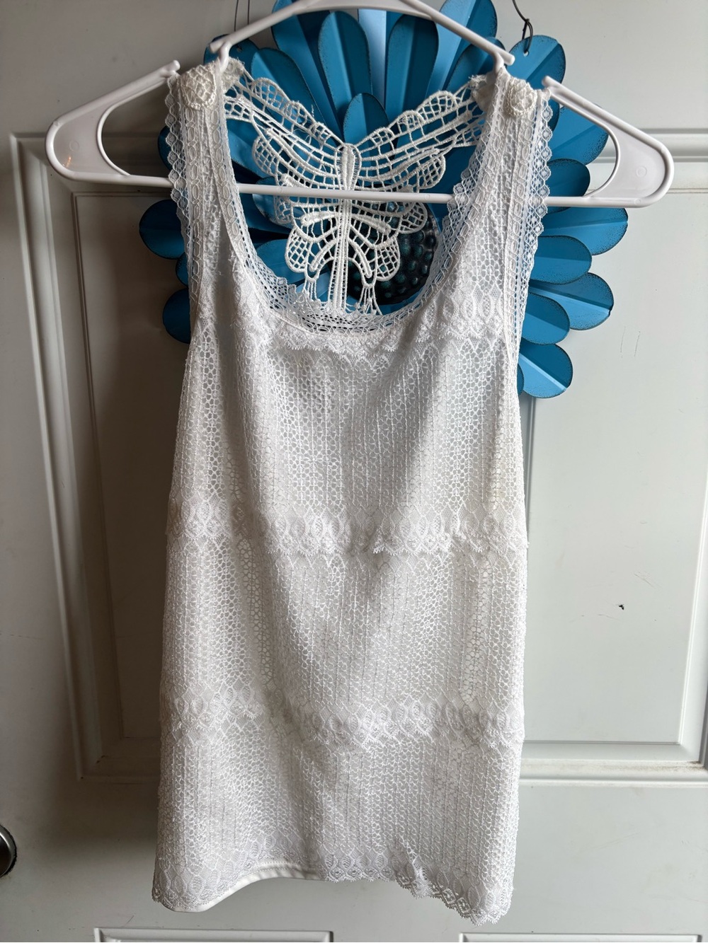 White Lace Tank Dress with Crochet Back Detail
